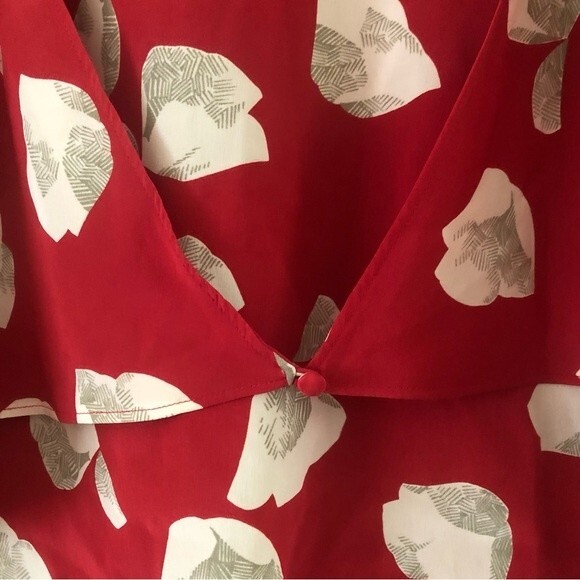 Theory Zabetha Harper Silk Print Shell Top Sleeveless Crimson Red Ivory Small - Picture 4 of 7